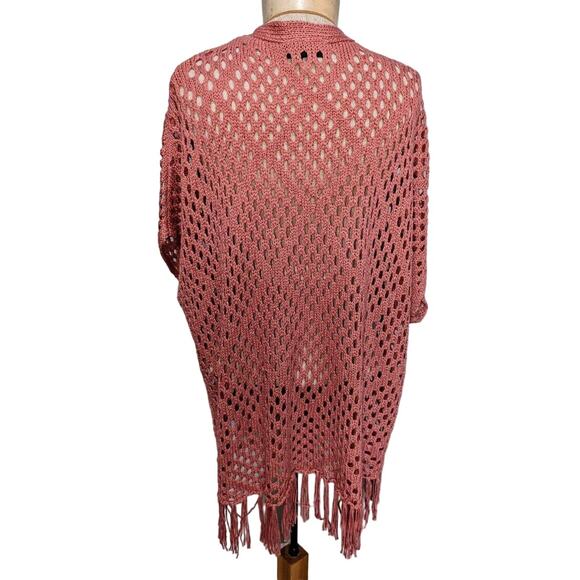 Lane Bryant Open Crochet Knit Fringed Dusty Pink Sleeveless Cardigan Sz 22/24 - Picture 5 of 7